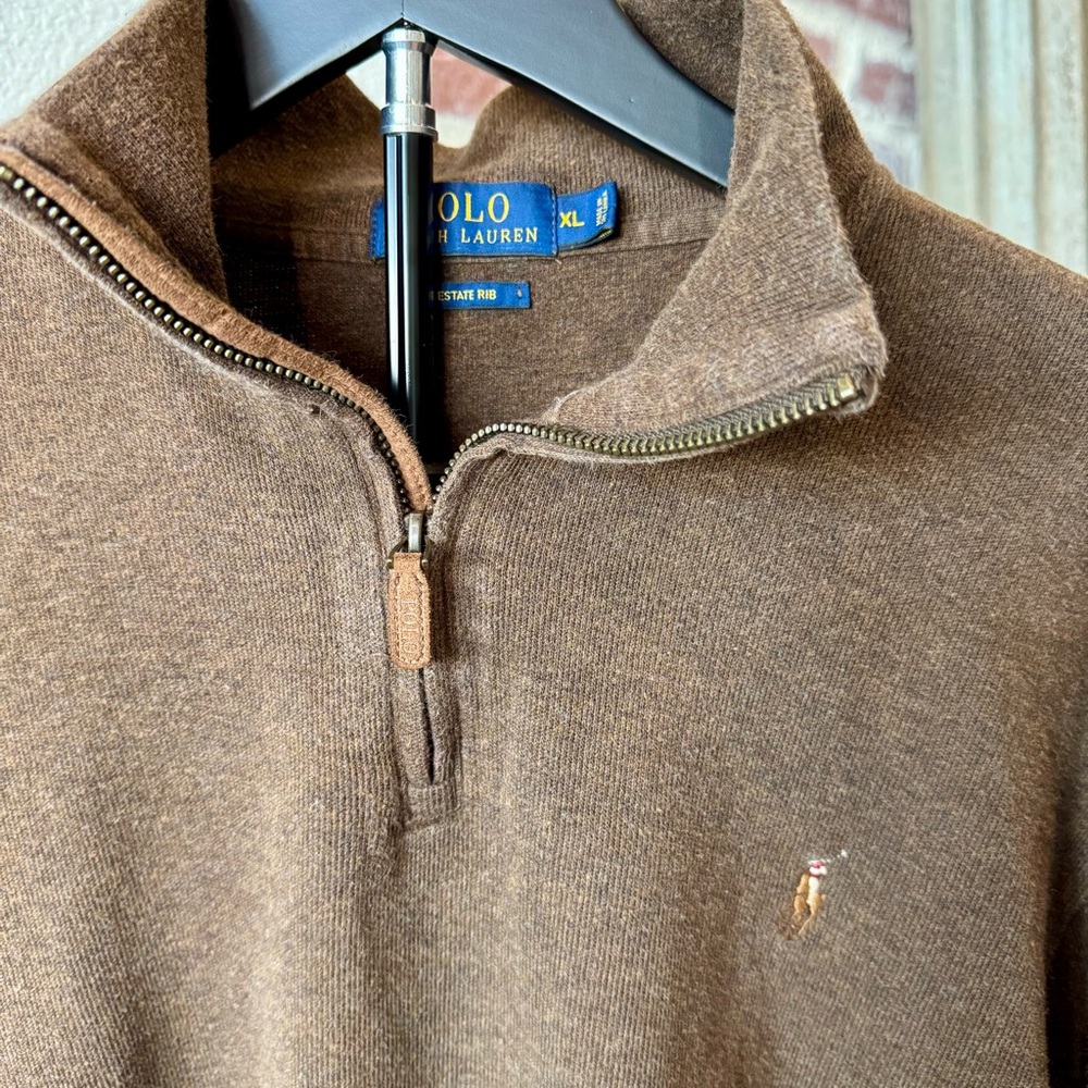 Polo Ralph Lauren Men's Estate Rib Cotton Quarter-Zip Pullover Brown Size XL - Picture 3 of 8